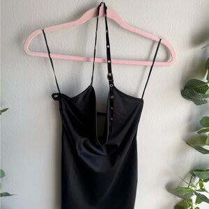 Black Satin Cowl Neck Slip Dress with Adjustable Neck Strap